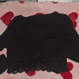 Black Lace Trim Ribbed Top